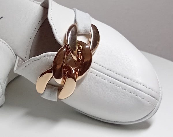 1001 Nappa e Camoscio Bianco con Catena in Oro Suola Bufalo Ciabatte da camera Donna Original Milly Made in Italy