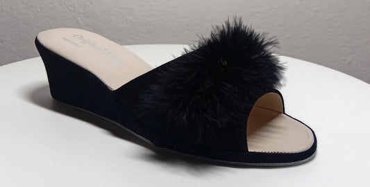 102 Camoscio Nero con piuma suola Bufalo Ciabatte da camera Donna Original Milly Made in Italy - Foto N 2