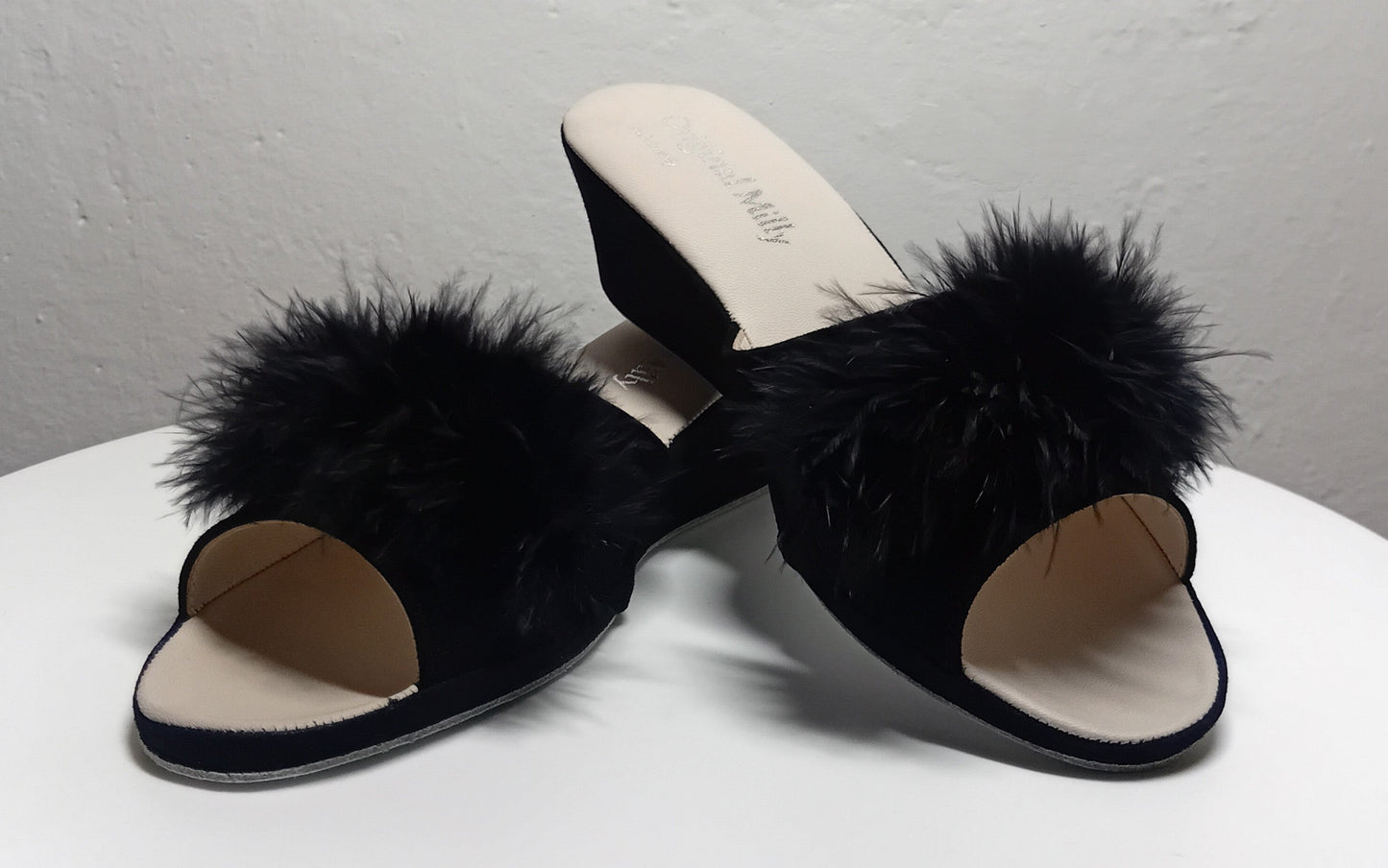 102 Camoscio Nero con piuma suola Bufalo Ciabatte da camera Donna Original Milly Made in Italy - Foto N 4