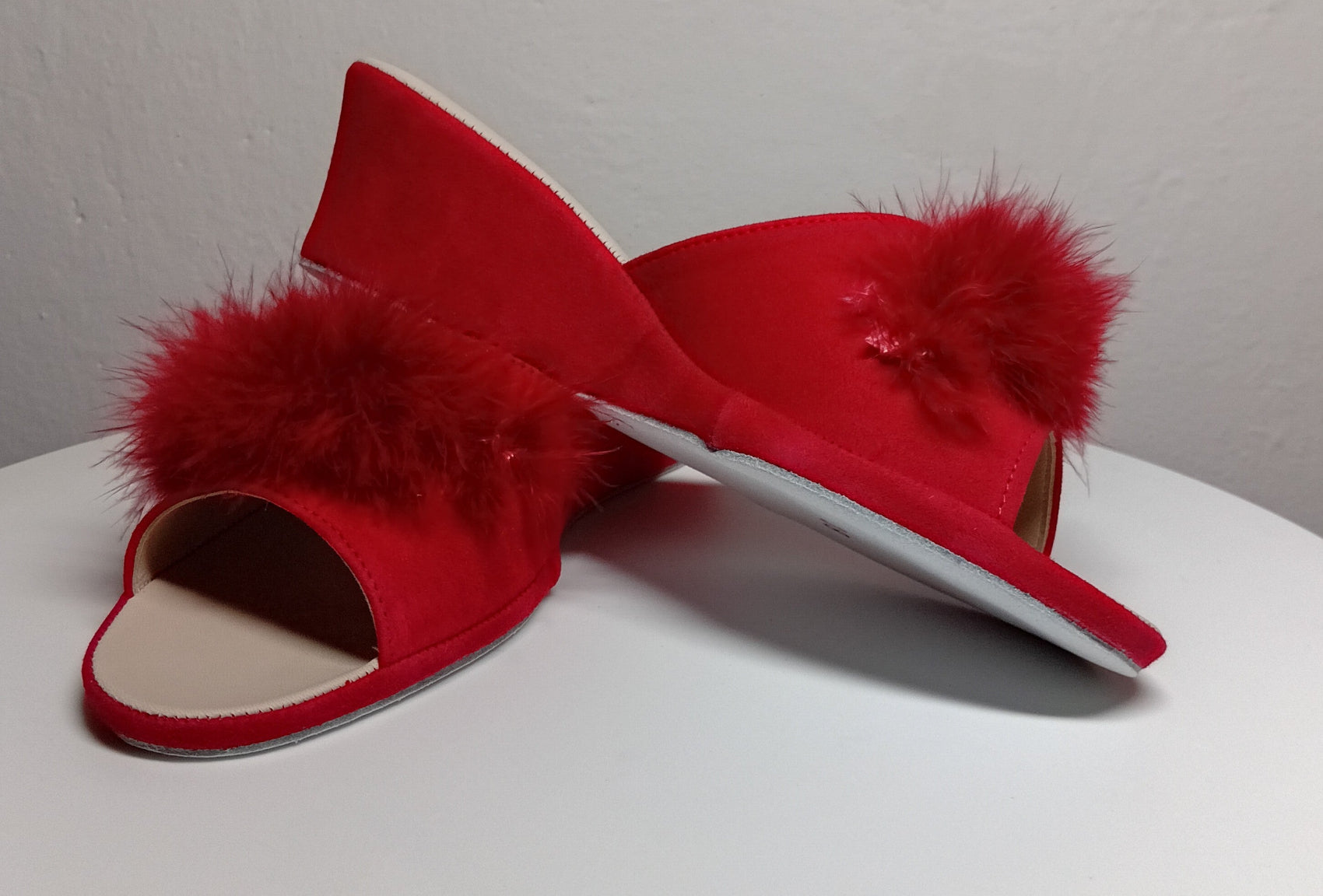 102 Camoscio Rosso con piuma suola Bufalo Ciabatte da camera Donna Original Milly Made in Italy - Foto N 5