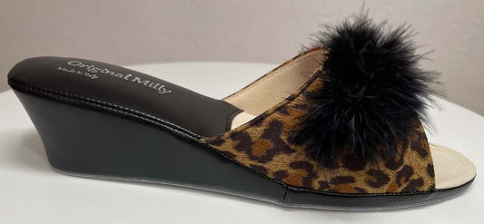 102 Ecopelle Animal con piuma suola Bufalo Ciabatte da camera Donna Original Milly Made in Italy