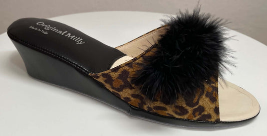 102 Ecopelle Animal con piuma suola Bufalo Ciabatte da camera Donna Original Milly Made in Italy