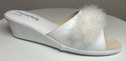 102 Ecopelle Bianco con piuma suola Bufalo Ciabatte da camera Donna Original Milly Made in Italy