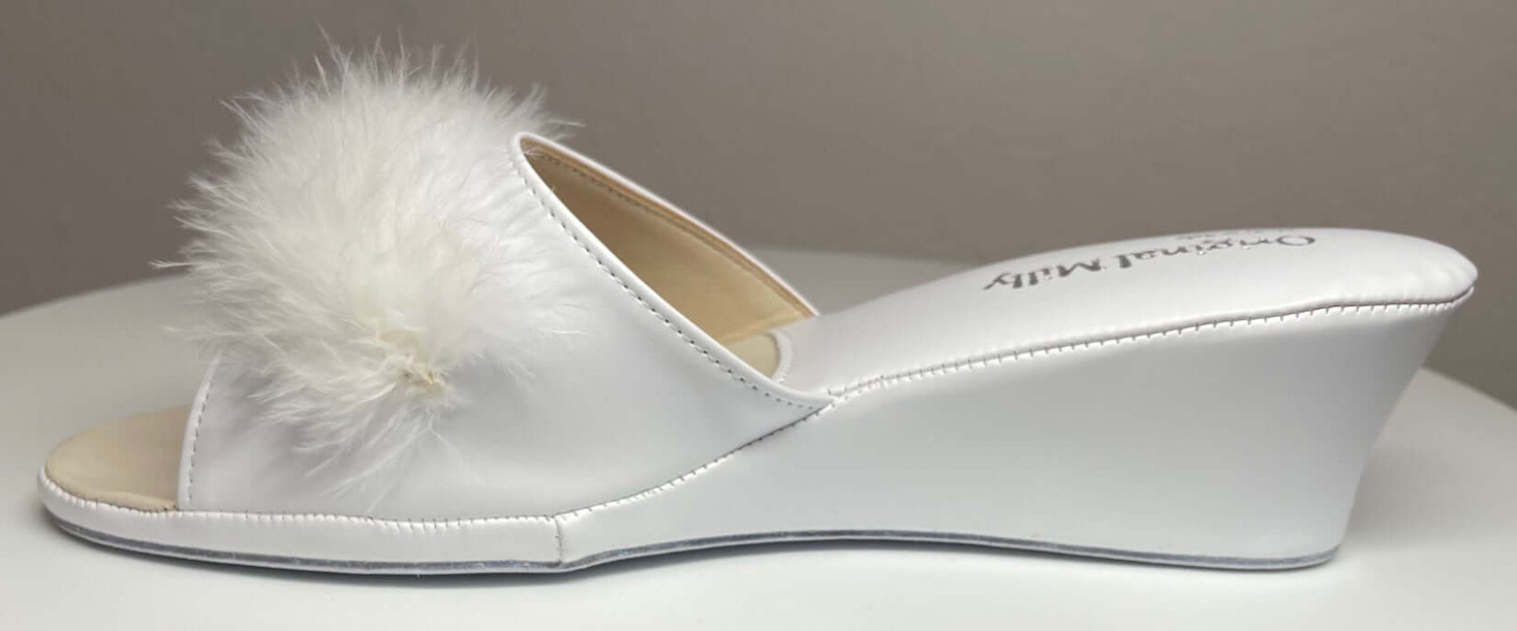 102 Ecopelle Bianco con piuma suola Bufalo Ciabatte da camera Donna Original Milly Made in Italy