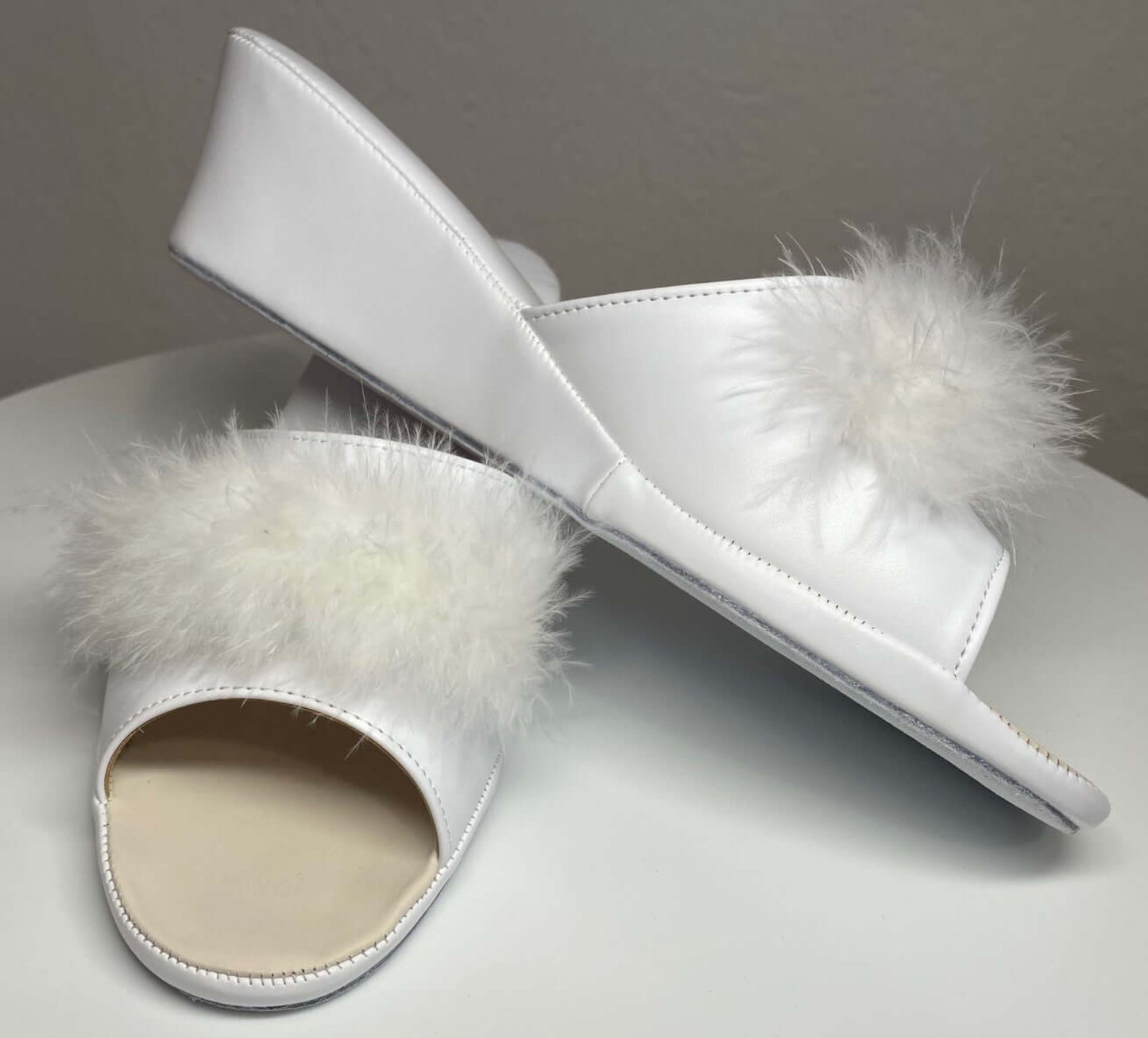 102 Ecopelle Bianco con piuma suola Bufalo Ciabatte da camera Donna Original Milly Made in Italy