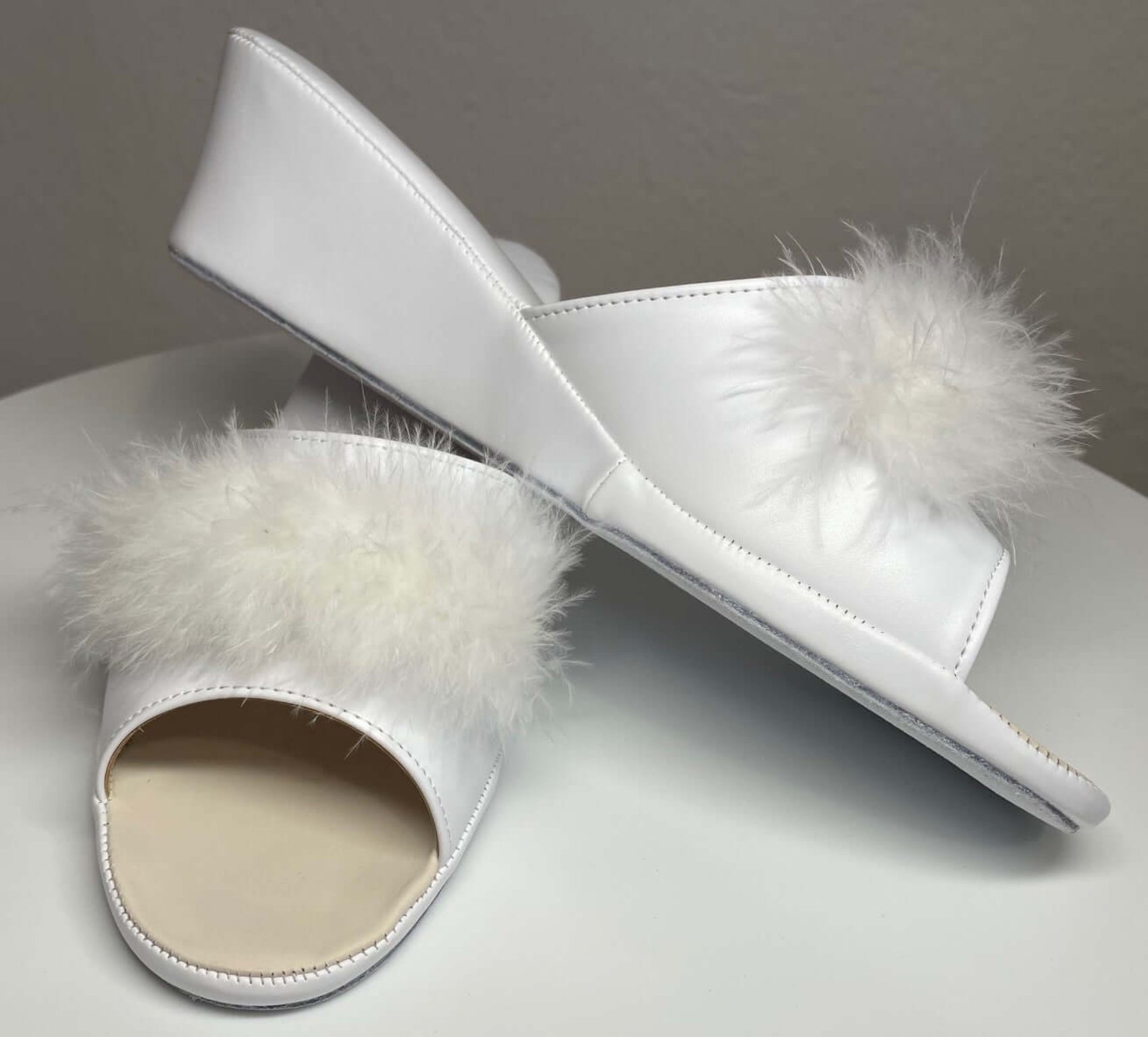 102 Ecopelle Bianco con piuma suola Bufalo Ciabatte da camera Donna Original Milly Made in Italy