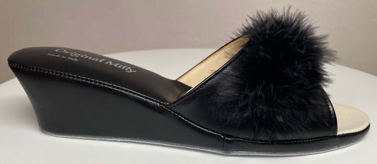 102 Ecopelle Nero con piuma suola Bufalo Ciabatte da camera Donna Original Milly Made in Italy