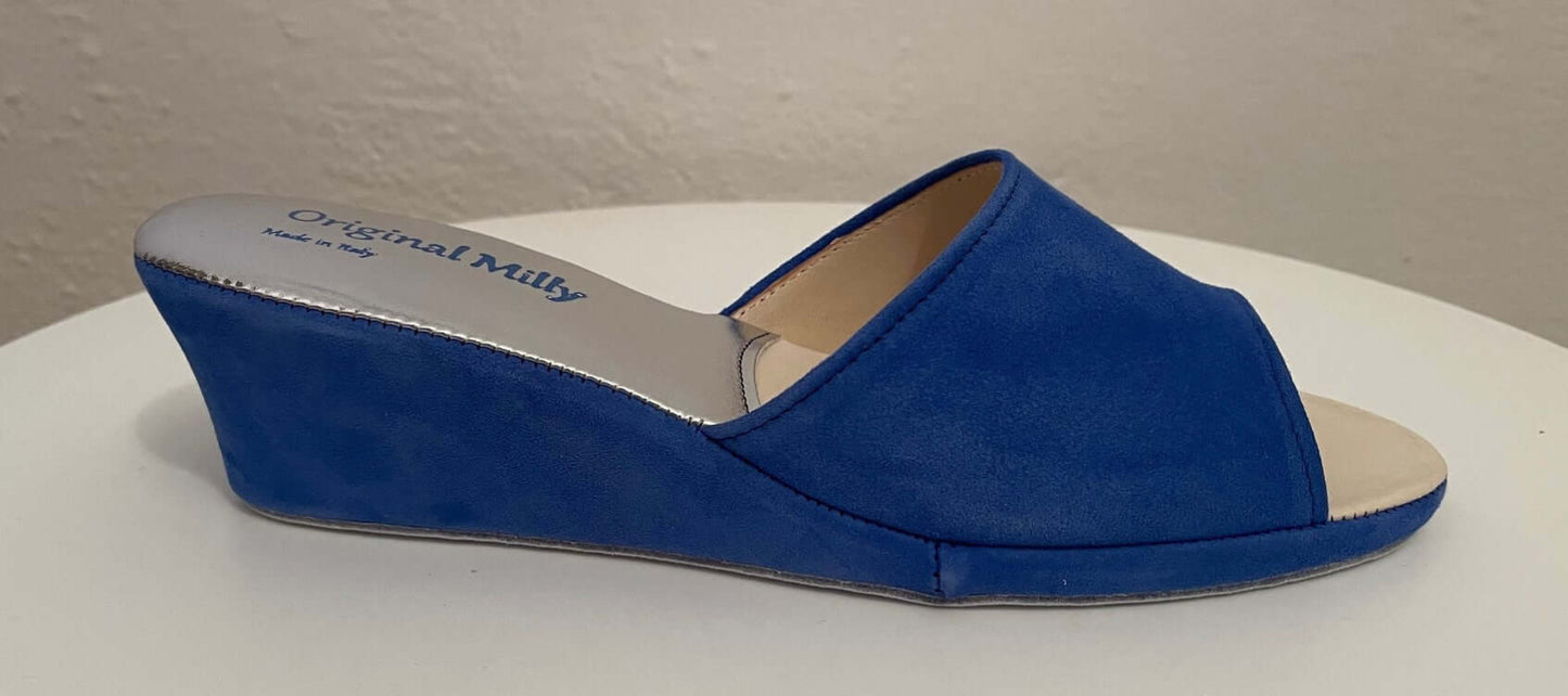 103 Camoscio Blu Suola Bufalo Ciabatte da camera Donna Original Milly Made in Italy