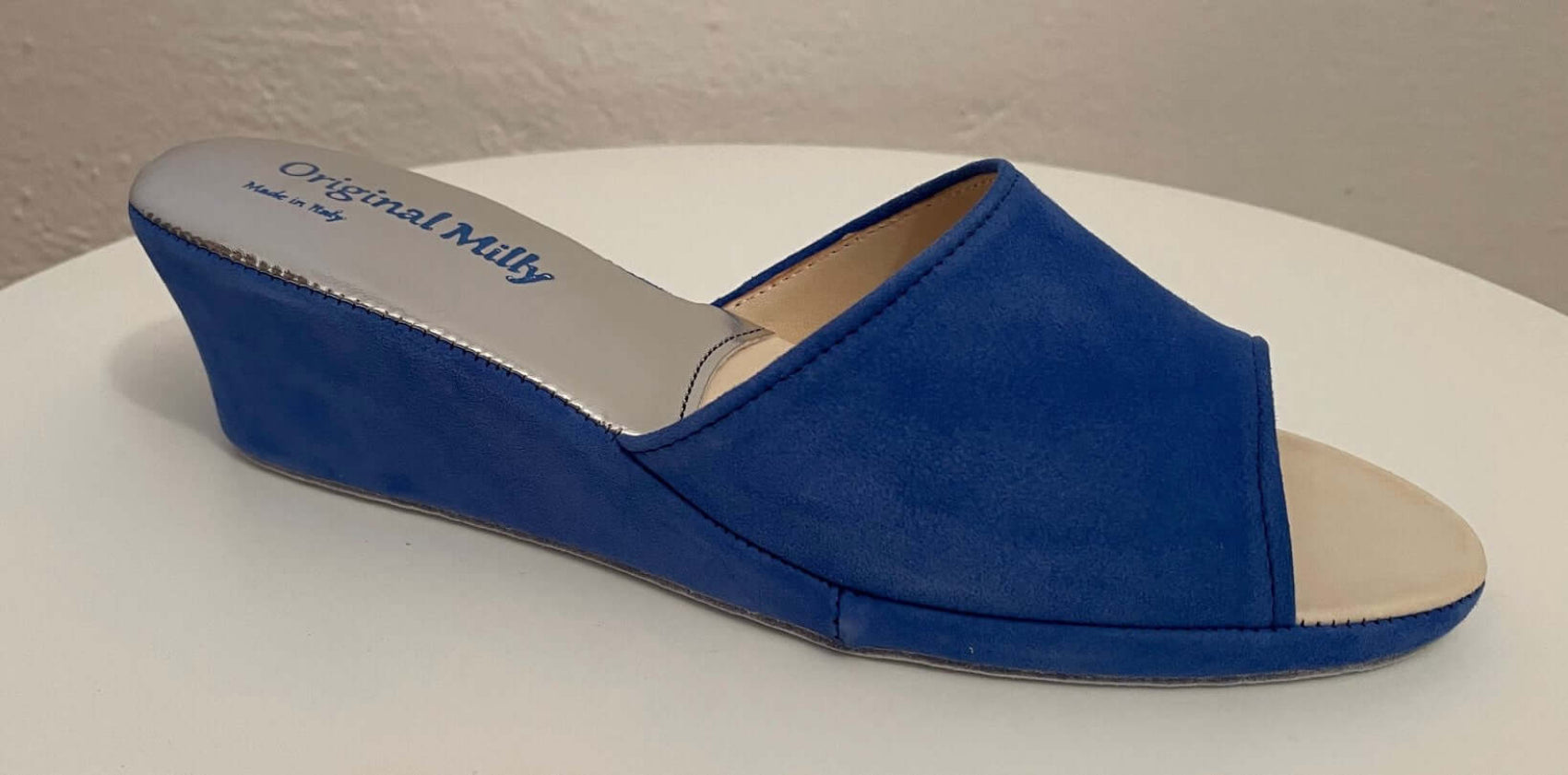 103 Camoscio Blu Suola Bufalo Ciabatte da camera Donna Original Milly Made in Italy