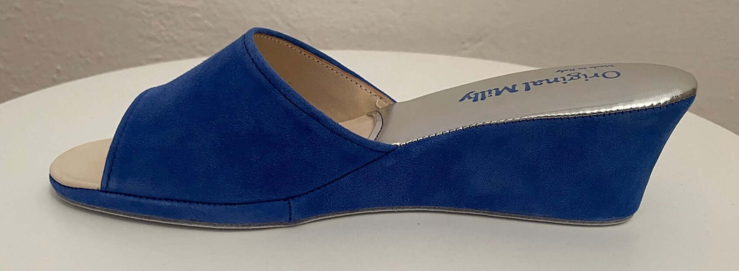 103 Camoscio Blu Suola Bufalo Ciabatte da camera Donna Original Milly Made in Italy