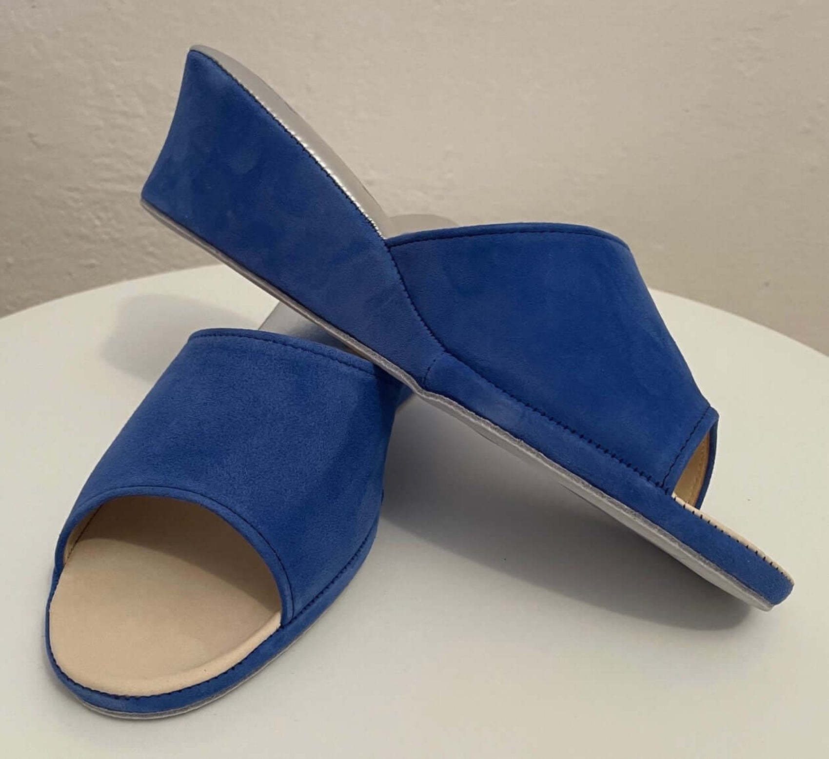 103 Camoscio Blu Suola Bufalo Ciabatte da camera Donna Original Milly Made in Italy