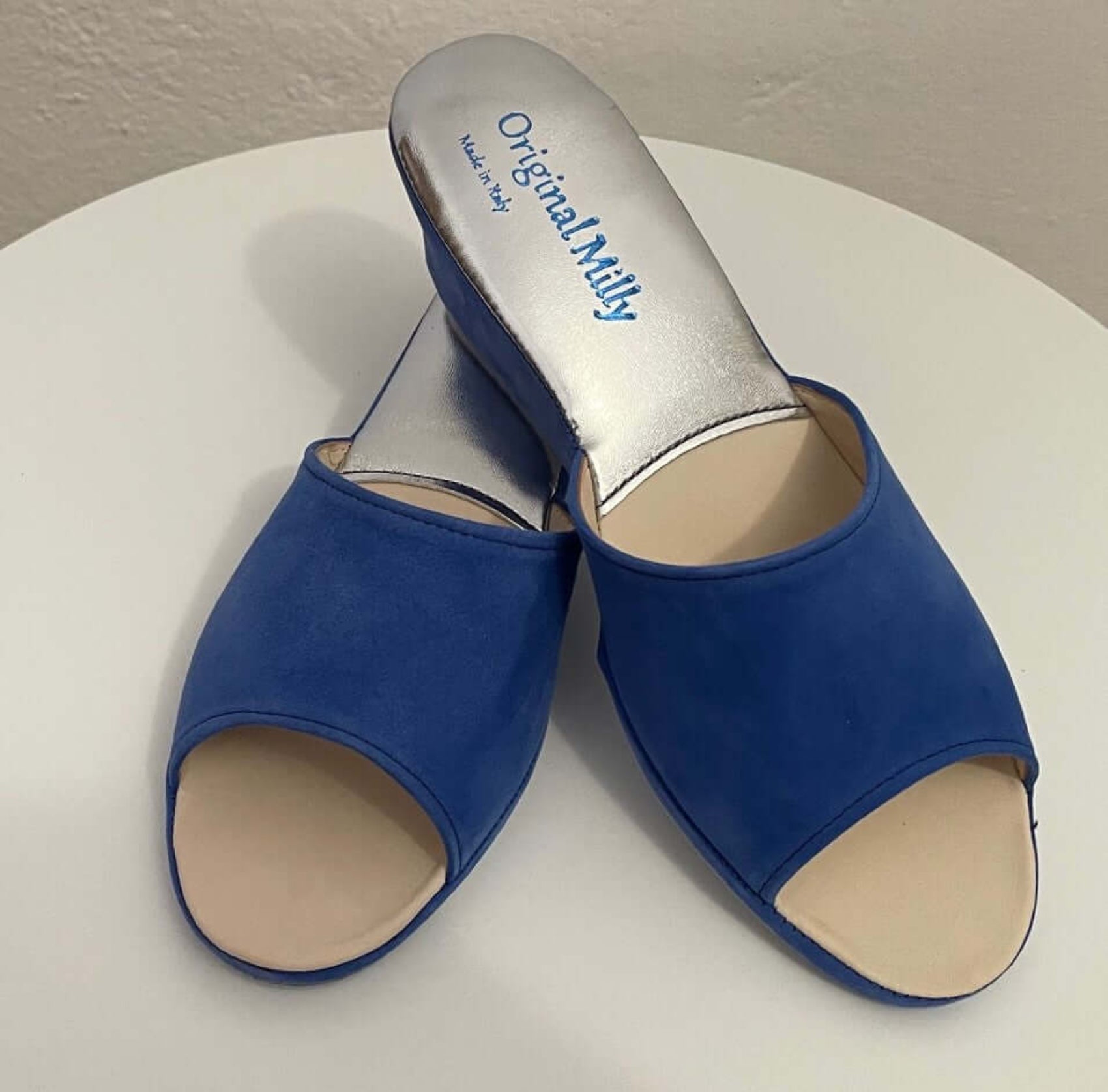 103 Camoscio Blu Suola Bufalo Ciabatte da camera Donna Original Milly Made in Italy