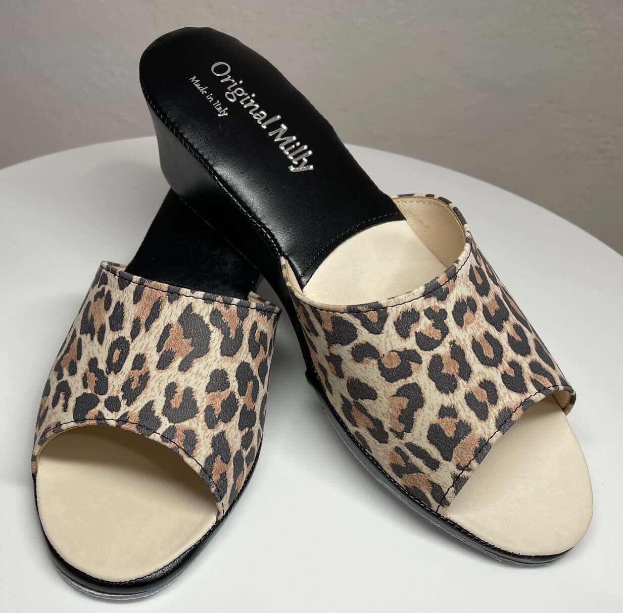 103 Camoscio Leopardo Suola Bufalo Ciabatte da camera Donna Original Milly Made in Italy