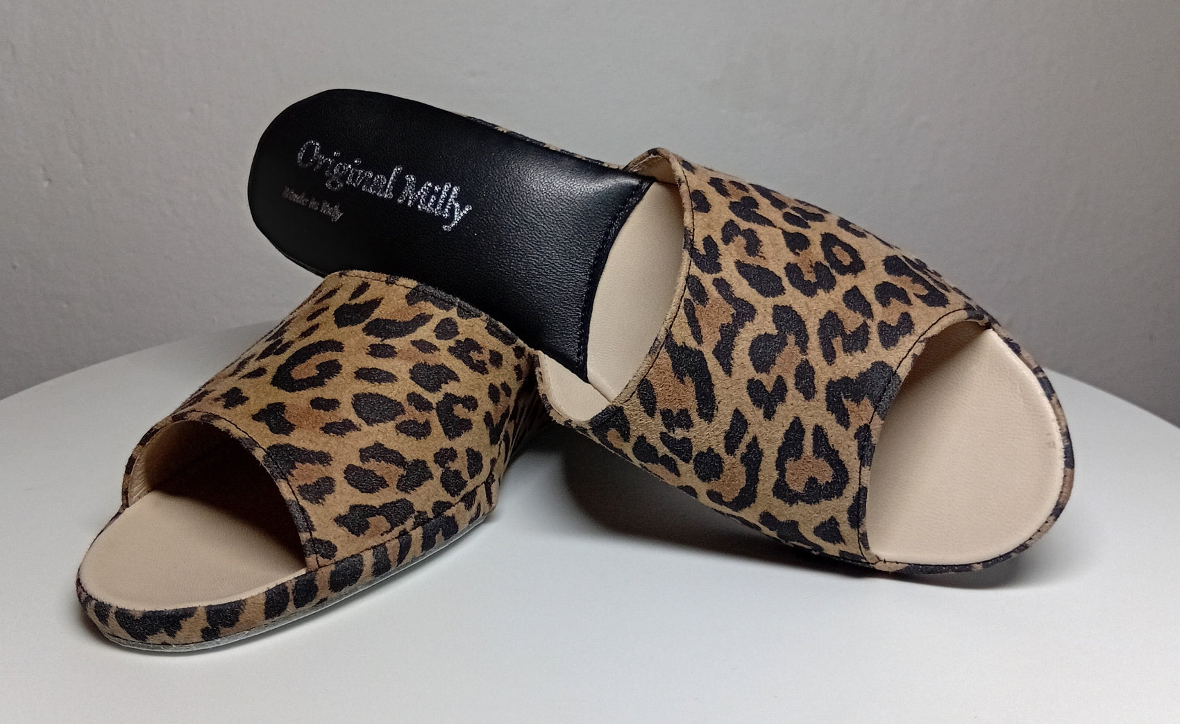 103 Camoscio Leopardo Suola Bufalo Ciabatte da camera Donna Original Milly Made in Italy - Foto N 6