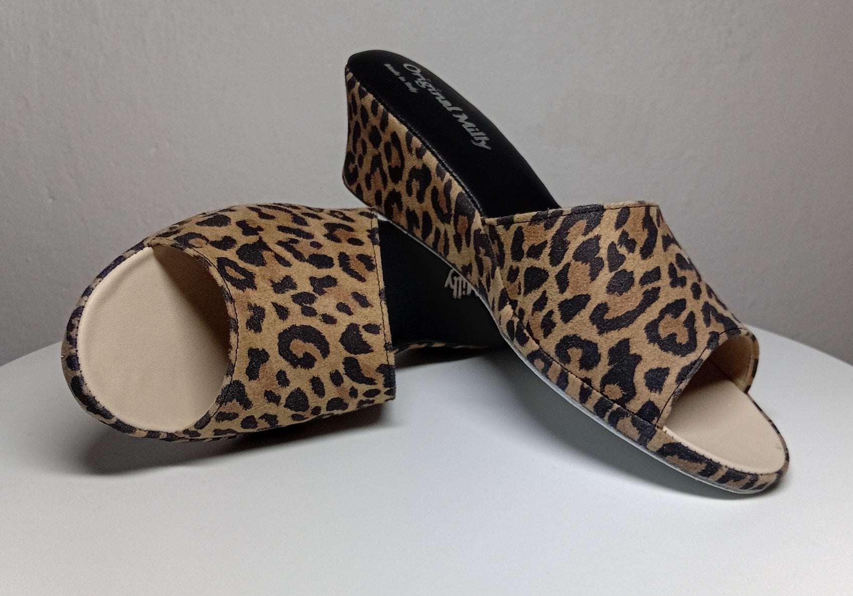 103 Camoscio Leopardo Suola Bufalo Ciabatte da camera Donna Original Milly Made in Italy - Foto N 7