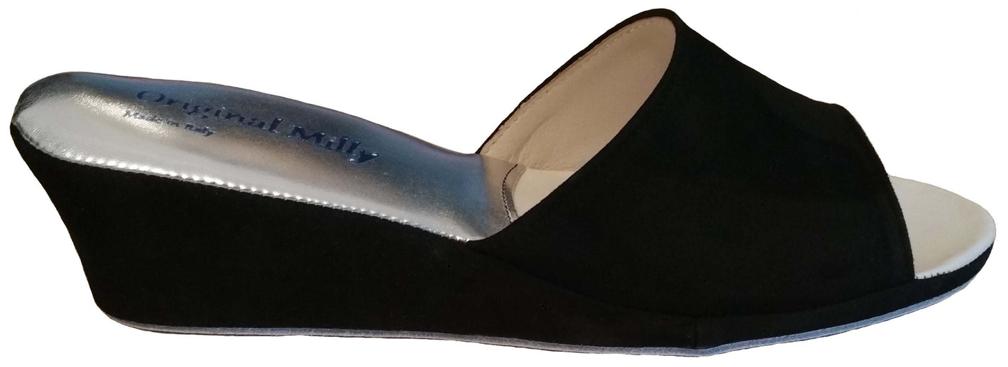 103 Camoscio Nero Suola Bufalo Ciabatte da camera Donna Original Milly Made in Italy