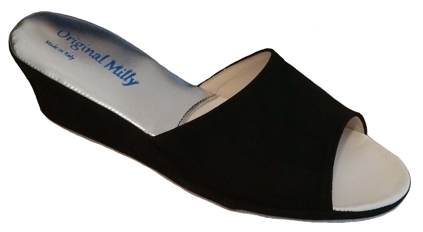 103 Camoscio Nero Suola Bufalo Ciabatte da camera Donna Original Milly Made in Italy