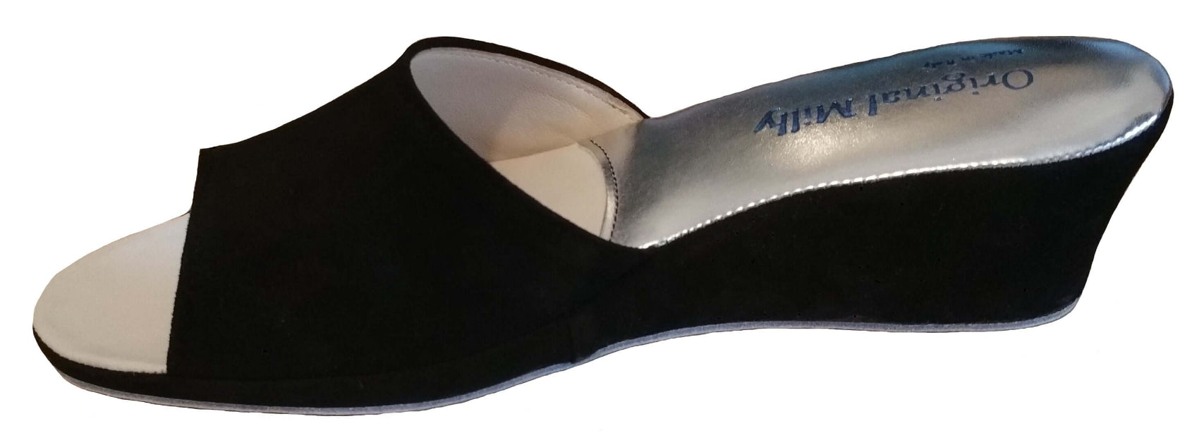 103 Camoscio Nero Suola Bufalo Ciabatte da camera Donna Original Milly Made in Italy