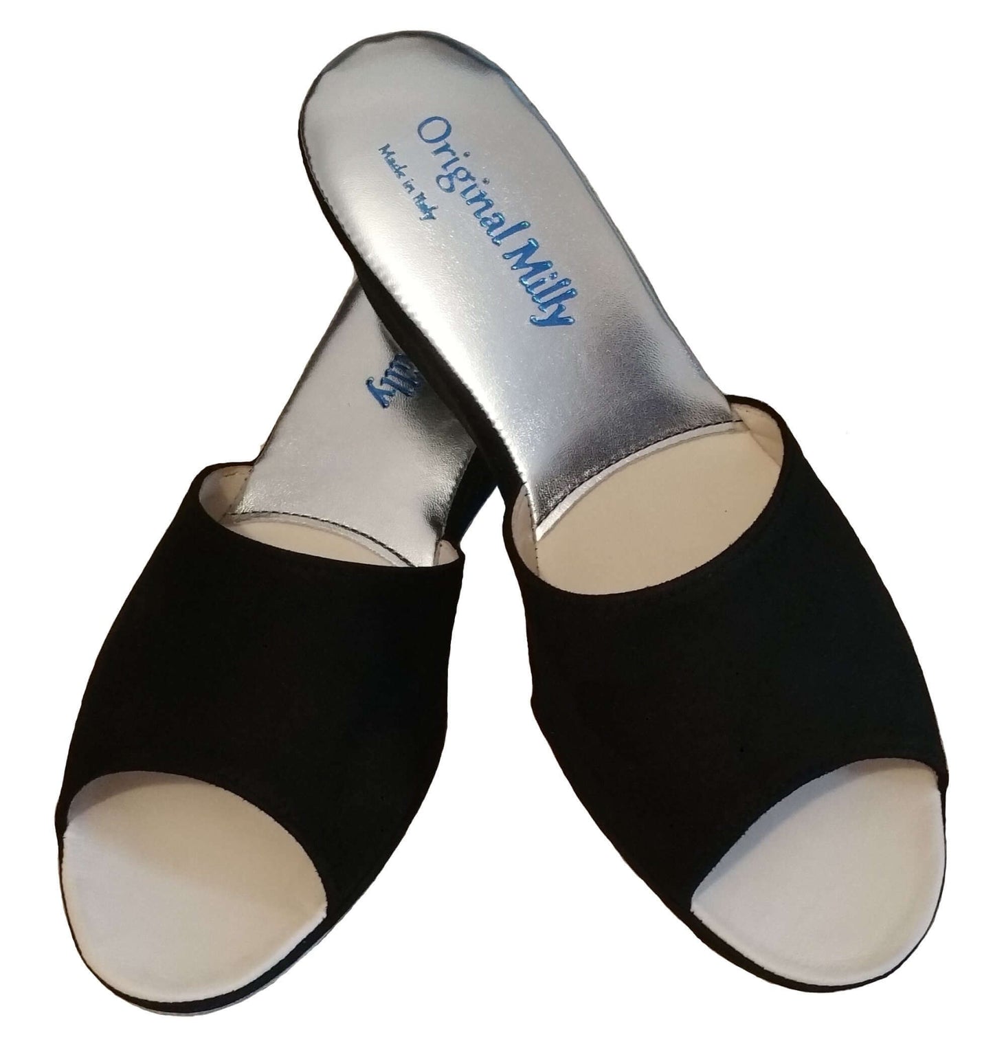 103 Camoscio Nero Suola Bufalo Ciabatte da camera Donna Original Milly Made in Italy