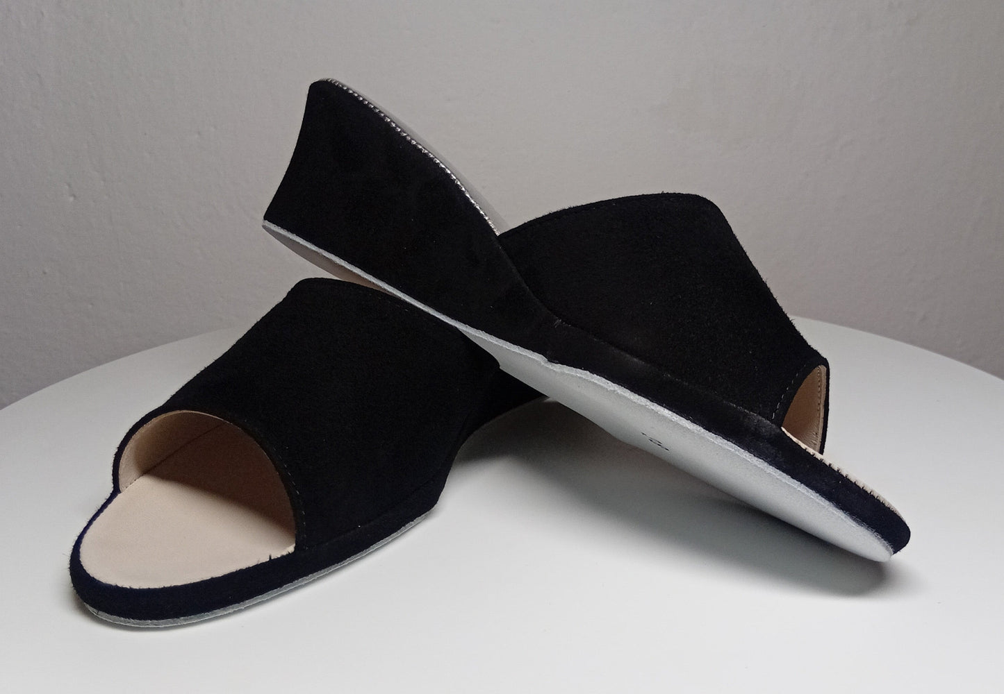 103 Camoscio Nero Suola Bufalo Ciabatte da camera Donna Original Milly Made in Italy - Foto N 5