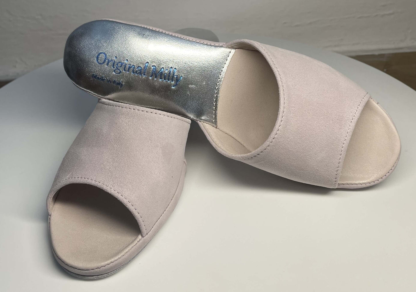 103 Camoscio Peonia Suola Bufalo Ciabatte da camera Donna Original Milly Made in Italy