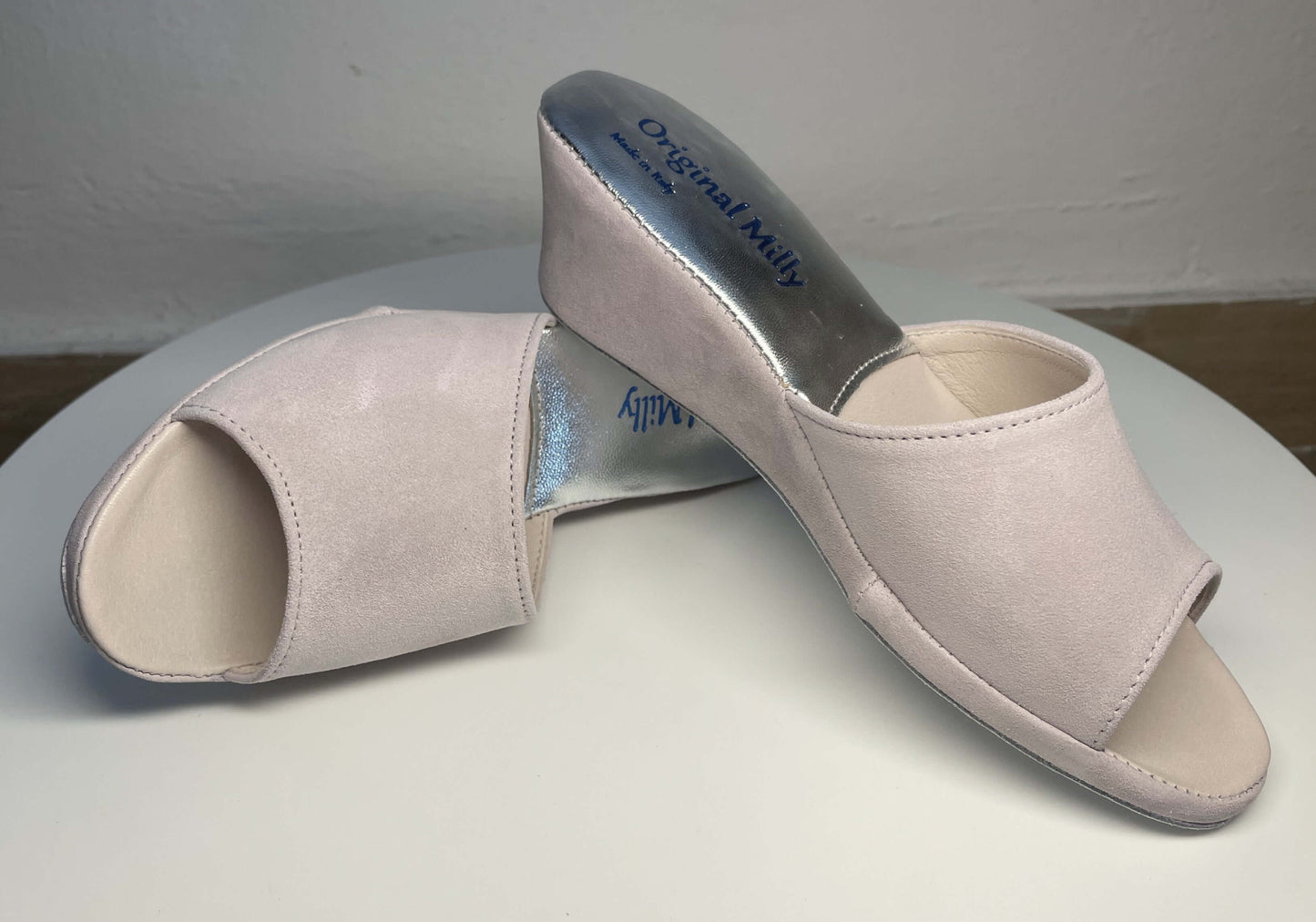 103 Camoscio Peonia Suola Bufalo Ciabatte da camera Donna Original Milly Made in Italy