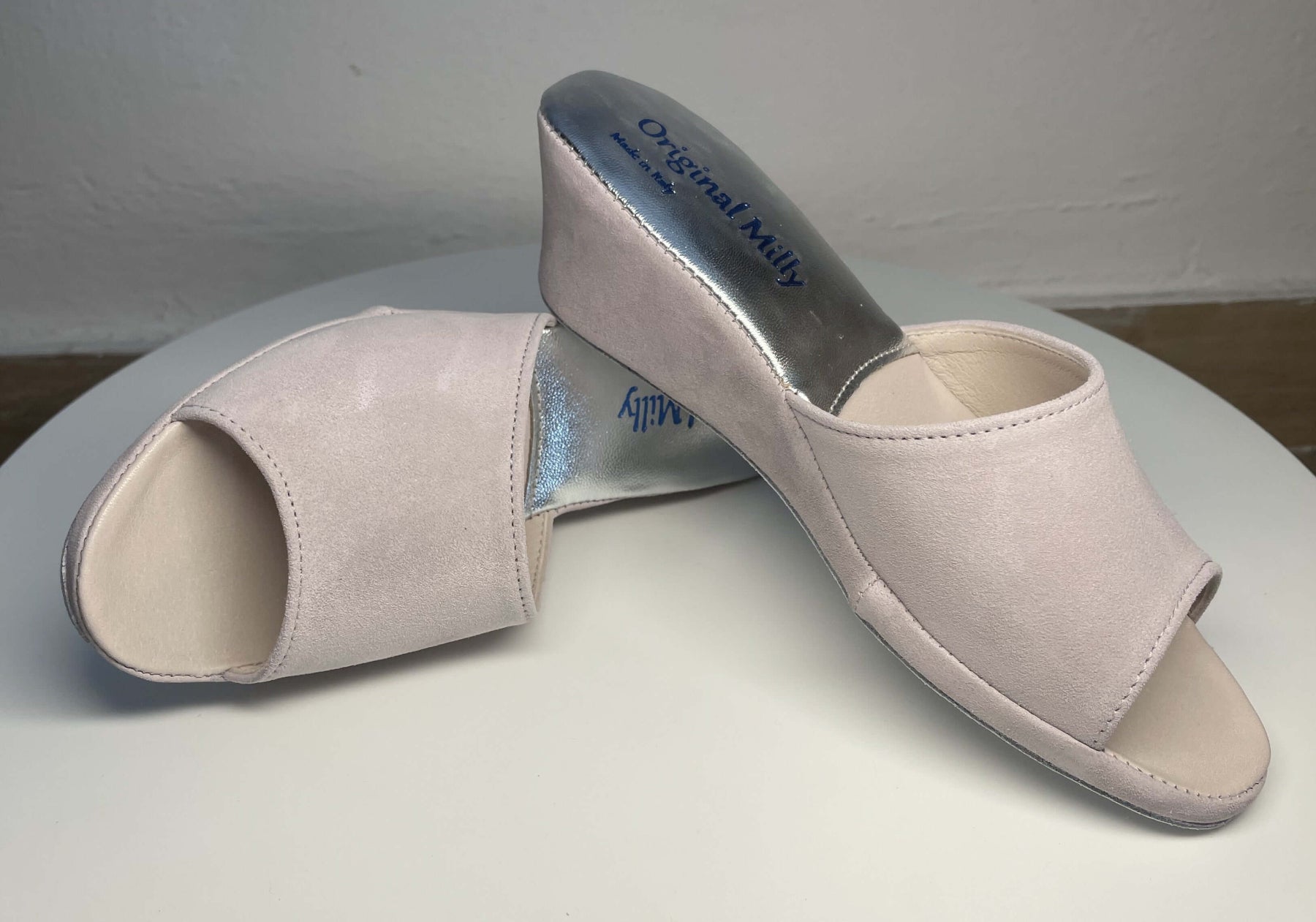 103 Camoscio Peonia Suola Bufalo Ciabatte da camera Donna Original Milly Made in Italy