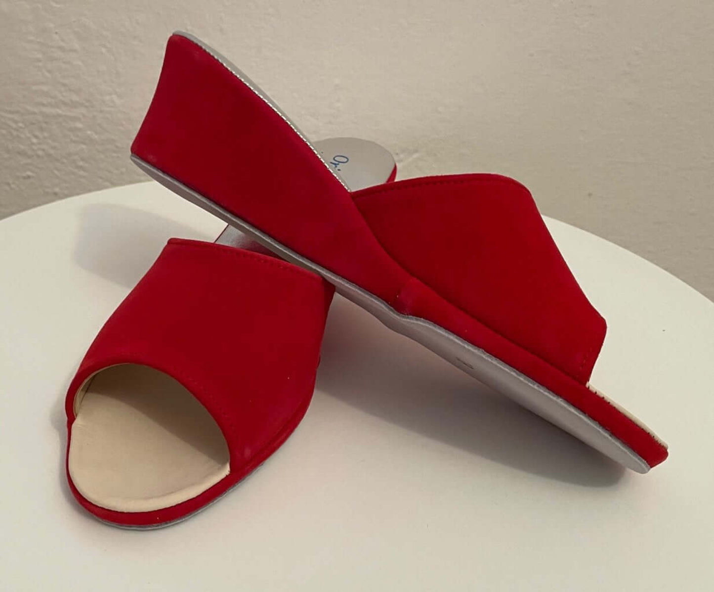 103 Camoscio Rosso Suola Bufalo Ciabatte da camera Donna Original Milly Made in Italy