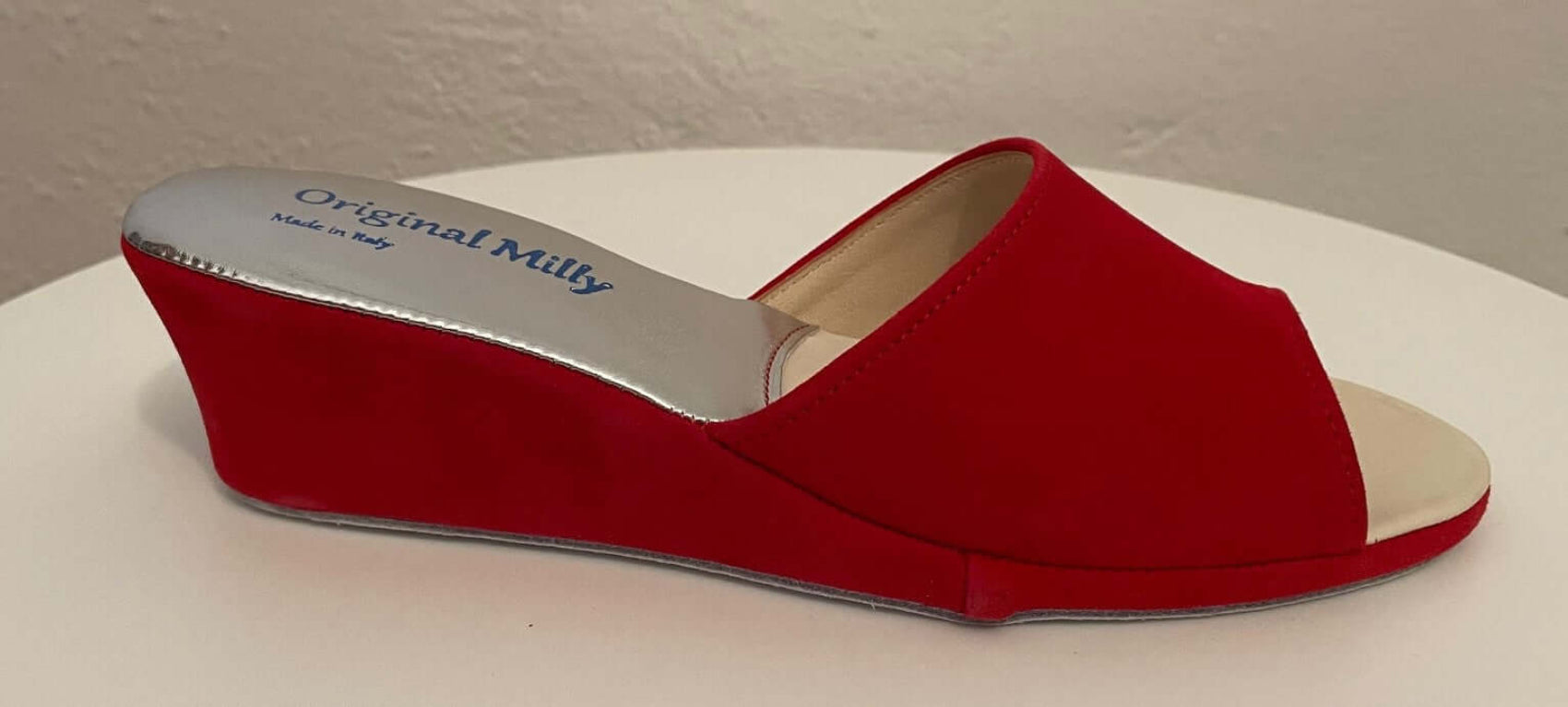 103 Camoscio Rosso Suola Bufalo Ciabatte da camera Donna Original Milly Made in Italy