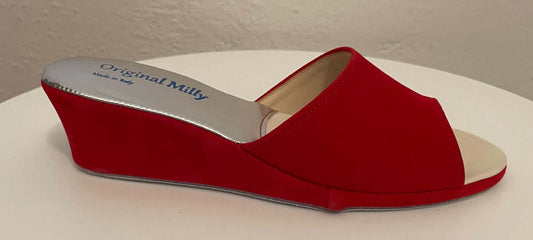 103 Camoscio Rosso Suola Bufalo Ciabatte da camera Donna Original Milly Made in Italy