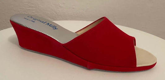 103 Camoscio Rosso Suola Bufalo Ciabatte da camera Donna Original Milly Made in Italy