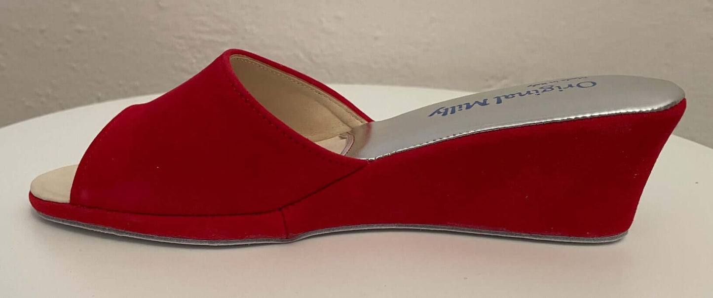 103 Camoscio Rosso Suola Bufalo Ciabatte da camera Donna Original Milly Made in Italy