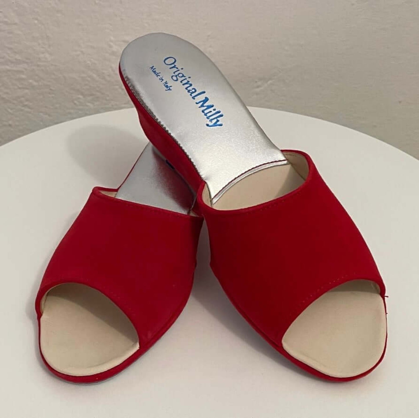 103 Camoscio Rosso Suola Bufalo Ciabatte da camera Donna Original Milly Made in Italy