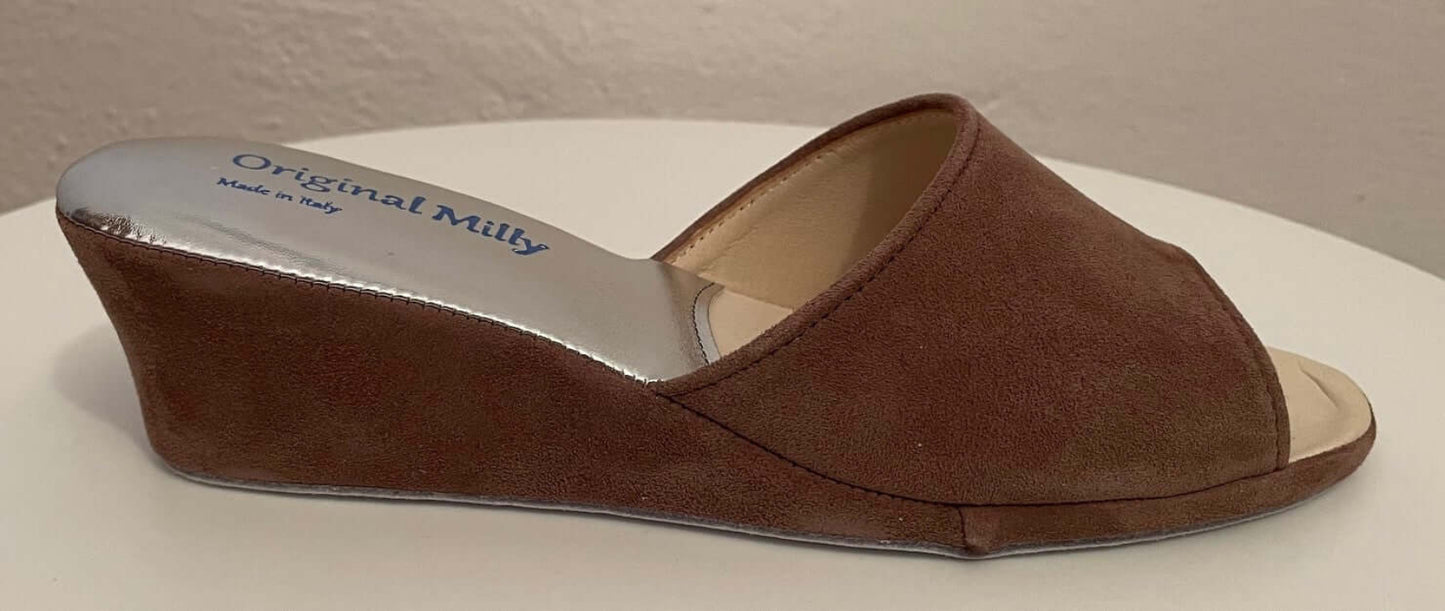 103 Camoscio Taupe Suola Bufalo Ciabatte da camera Donna Original Milly Made in Italy