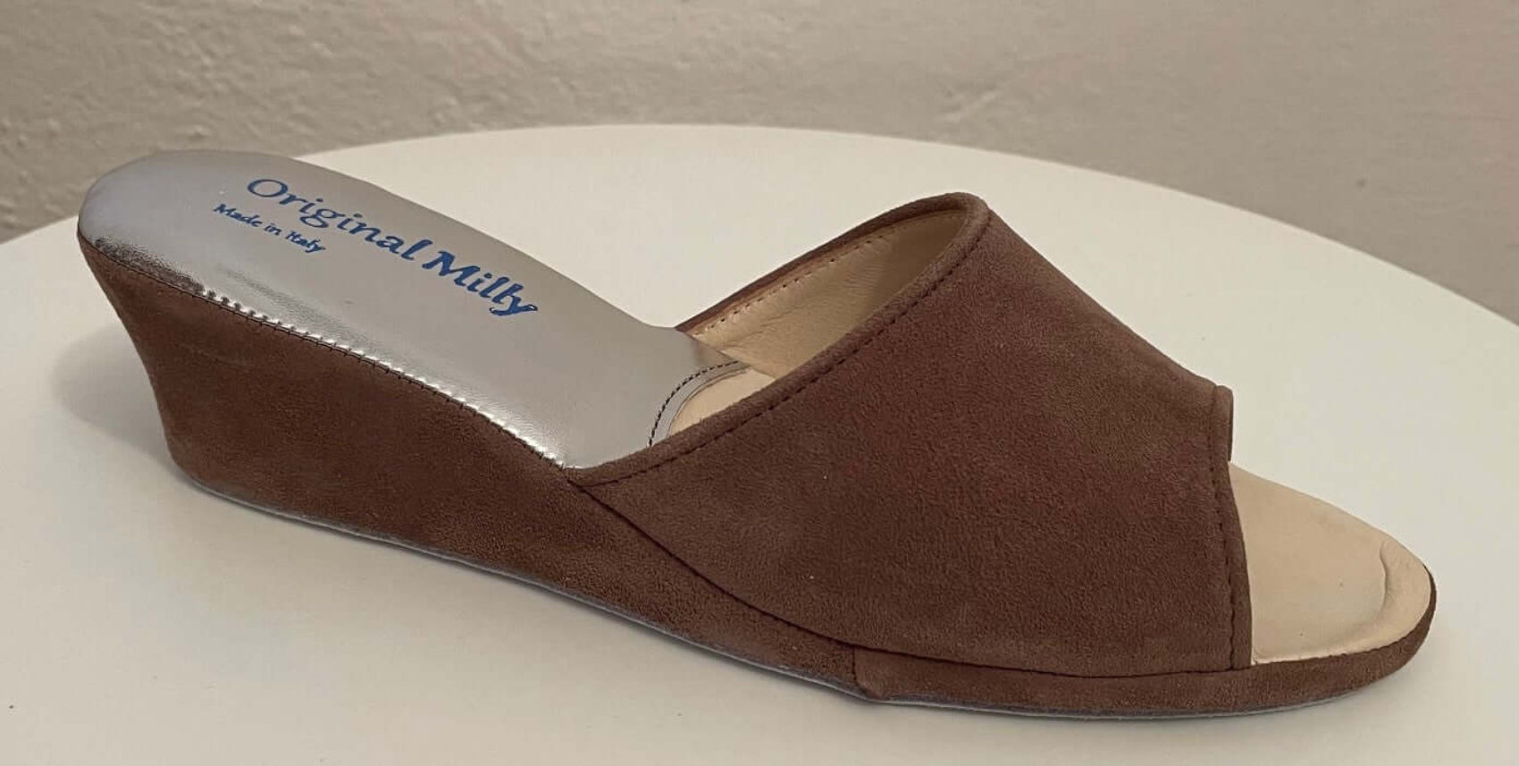 103 Camoscio Taupe Suola Bufalo Ciabatte da camera Donna Original Milly Made in Italy