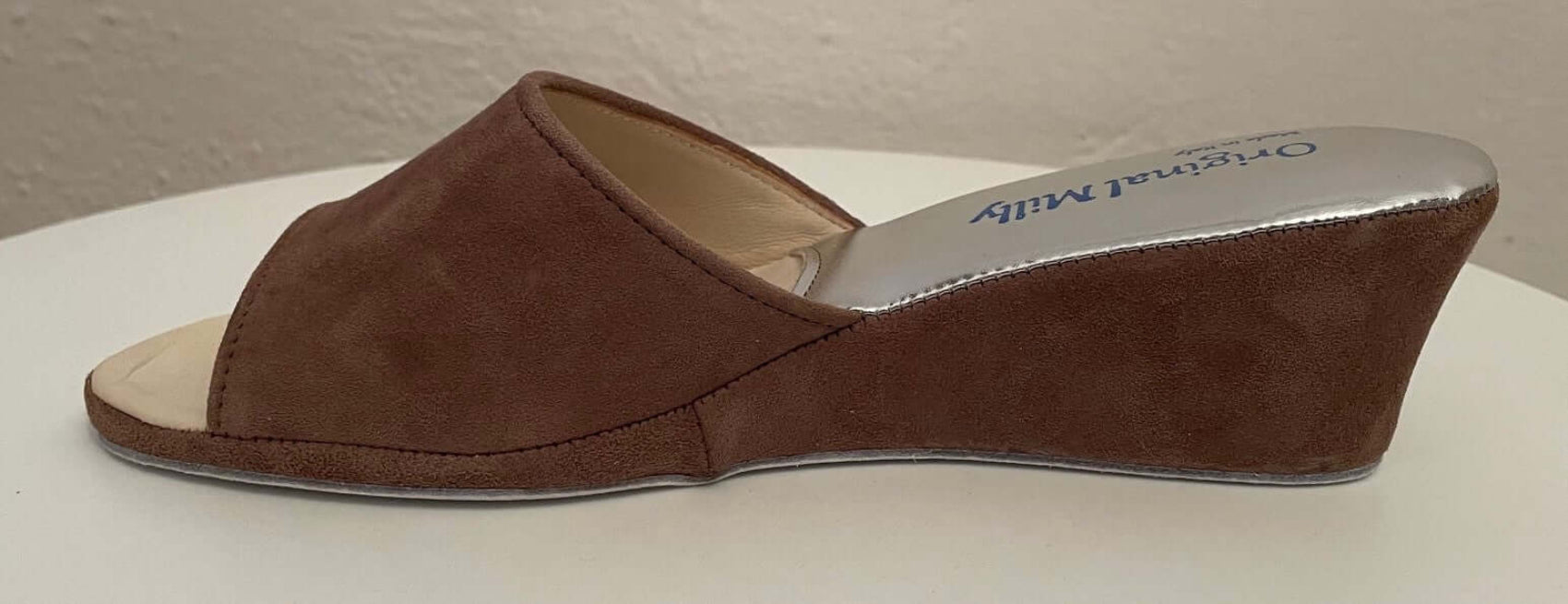 103 Camoscio Taupe Suola Bufalo Ciabatte da camera Donna Original Milly Made in Italy