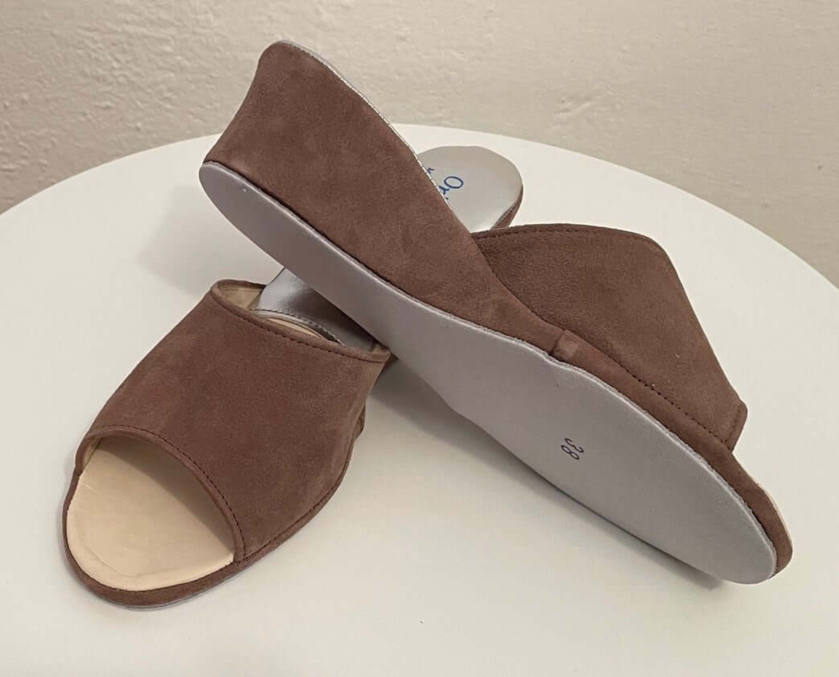 103 Camoscio Taupe Suola Bufalo Ciabatte da camera Donna Original Milly Made in Italy