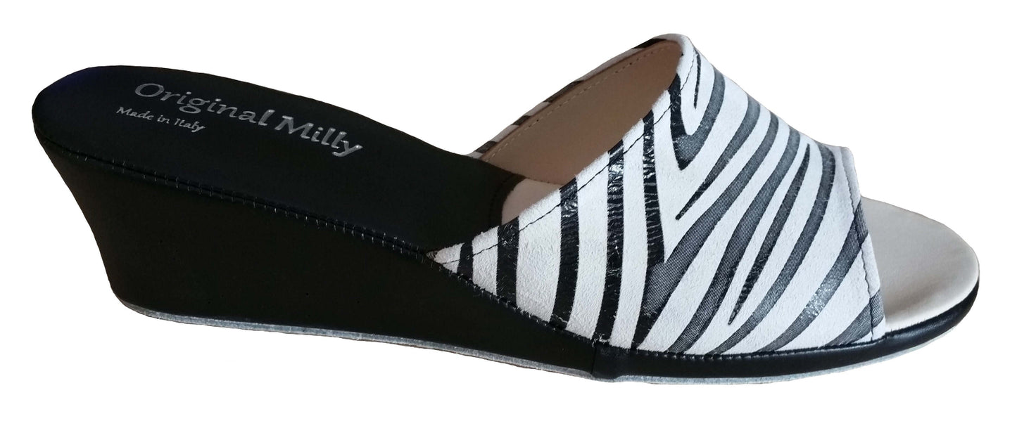 103 Camoscio Zebrato Nero suola Bufalo Ciabatte da camera Donna Original Milly Made in Italy