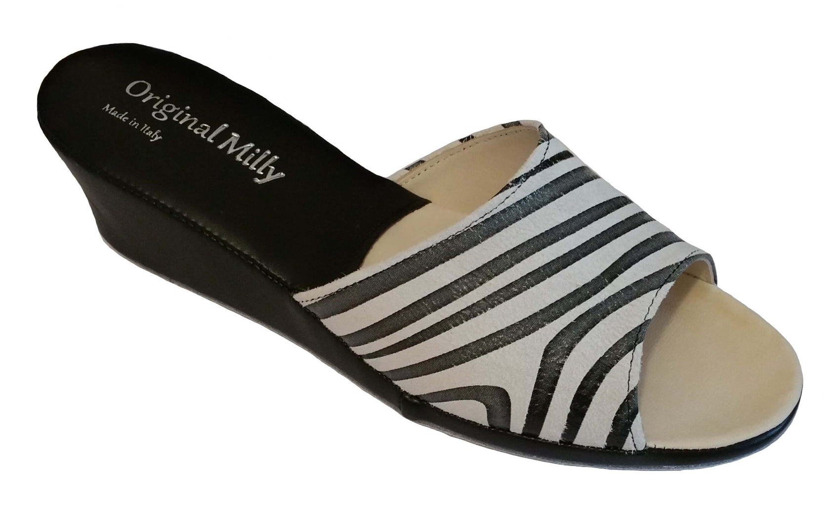 103 Camoscio Zebrato Nero suola Bufalo Ciabatte da camera Donna Original Milly Made in Italy