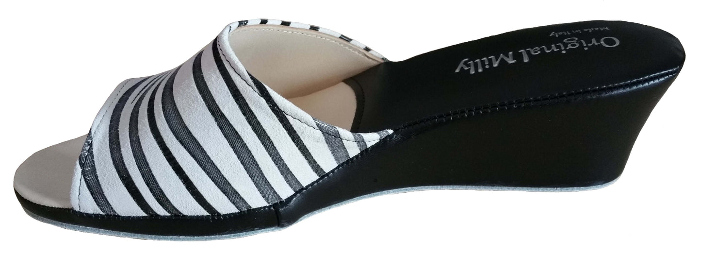 103 Camoscio Zebrato Nero suola Bufalo Ciabatte da camera Donna Original Milly Made in Italy