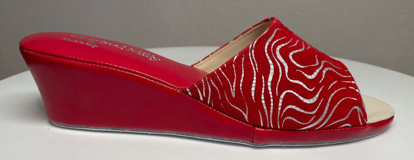 103 Camoscio Zebrato Rosso suola Bufalo Ciabatte da camera Donna Original Milly Made in Italy