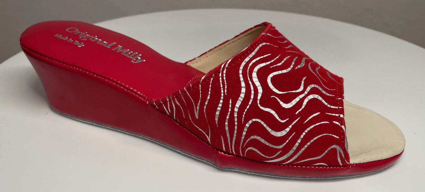 103 Camoscio Zebrato Rosso suola Bufalo Ciabatte da camera Donna Original Milly Made in Italy