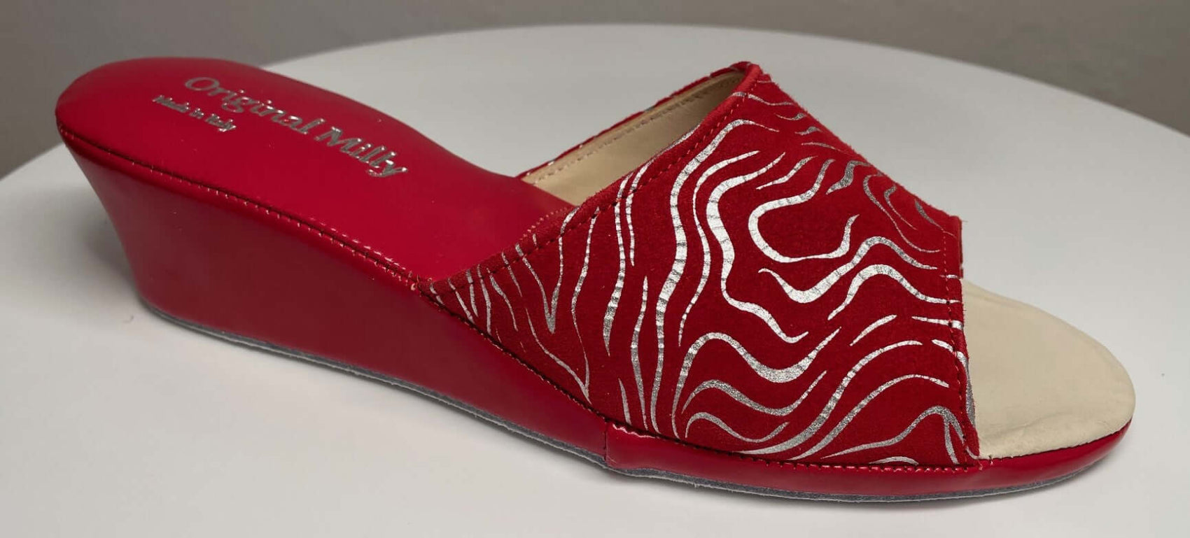 103 Camoscio Zebrato Rosso suola Bufalo Ciabatte da camera Donna Original Milly Made in Italy