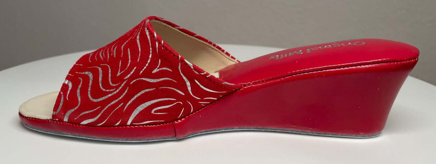 103 Camoscio Zebrato Rosso suola Bufalo Ciabatte da camera Donna Original Milly Made in Italy