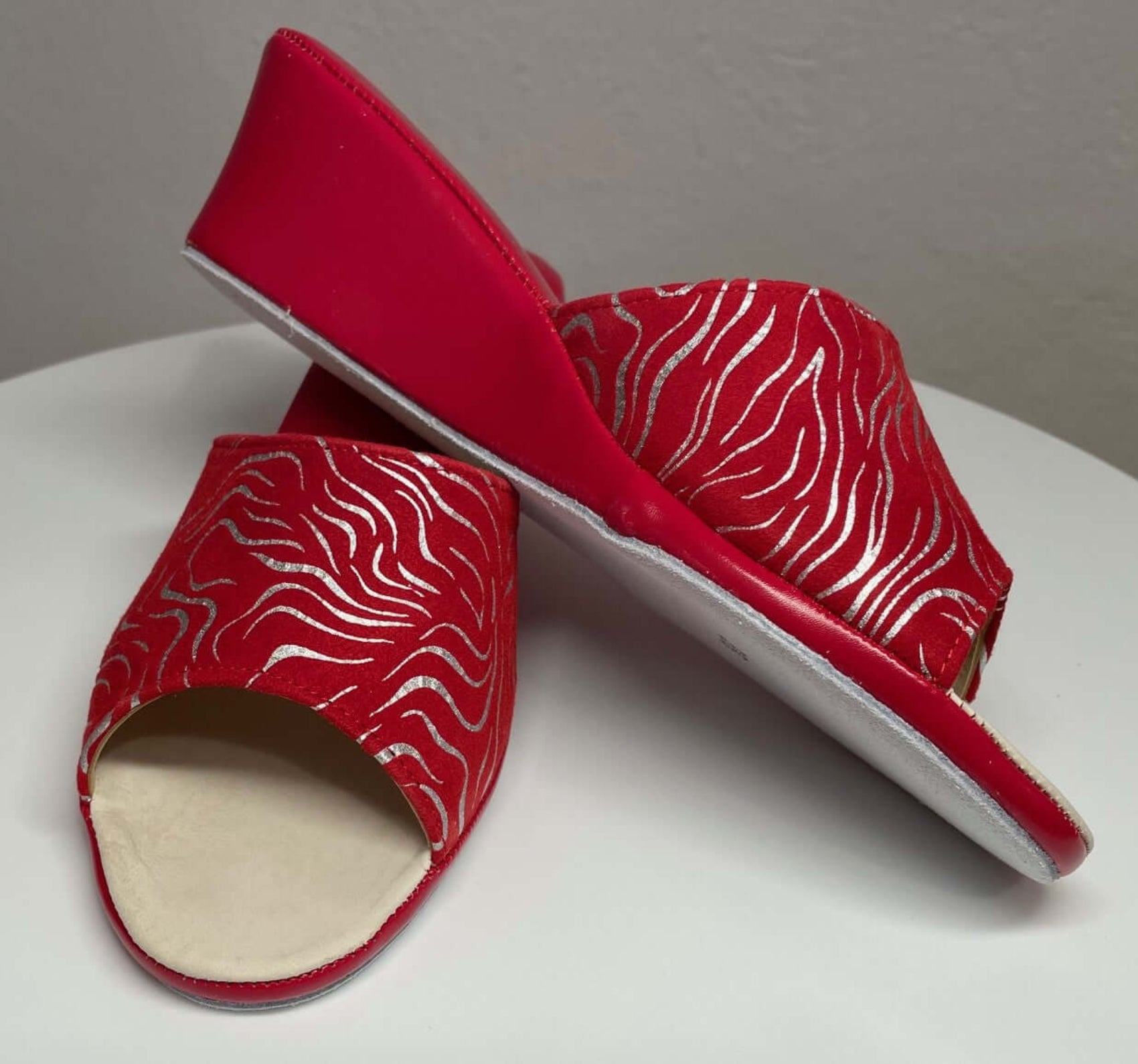 103 Camoscio Zebrato Rosso suola Bufalo Ciabatte da camera Donna Original Milly Made in Italy