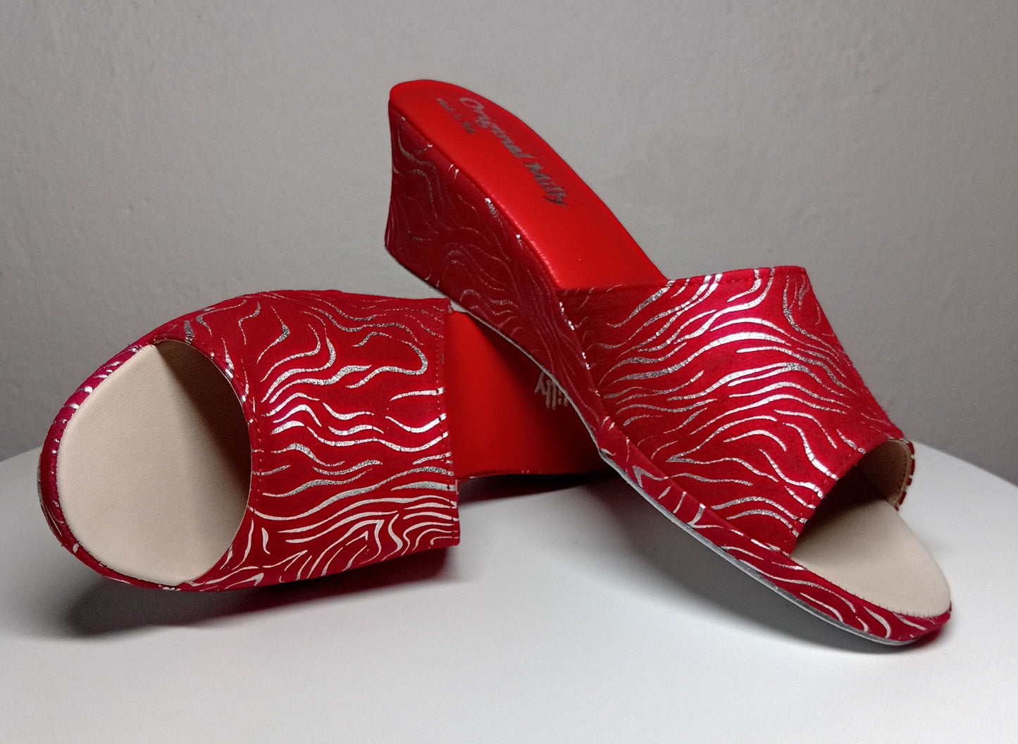 103 Camoscio Zebrato Rosso suola Bufalo Ciabatte da camera Donna Original Milly Made in Italy - Foto N 7