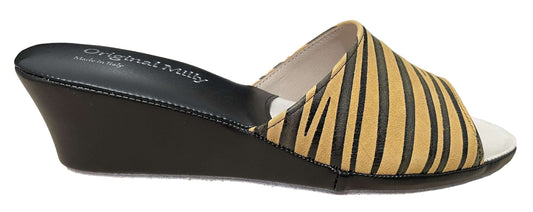 103 Camoscio Zebrato Senape suola Bufalo Ciabatte da camera Donna Original Milly Made in Italy