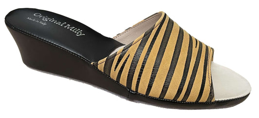103 Camoscio Zebrato Senape suola Bufalo Ciabatte da camera Donna Original Milly Made in Italy