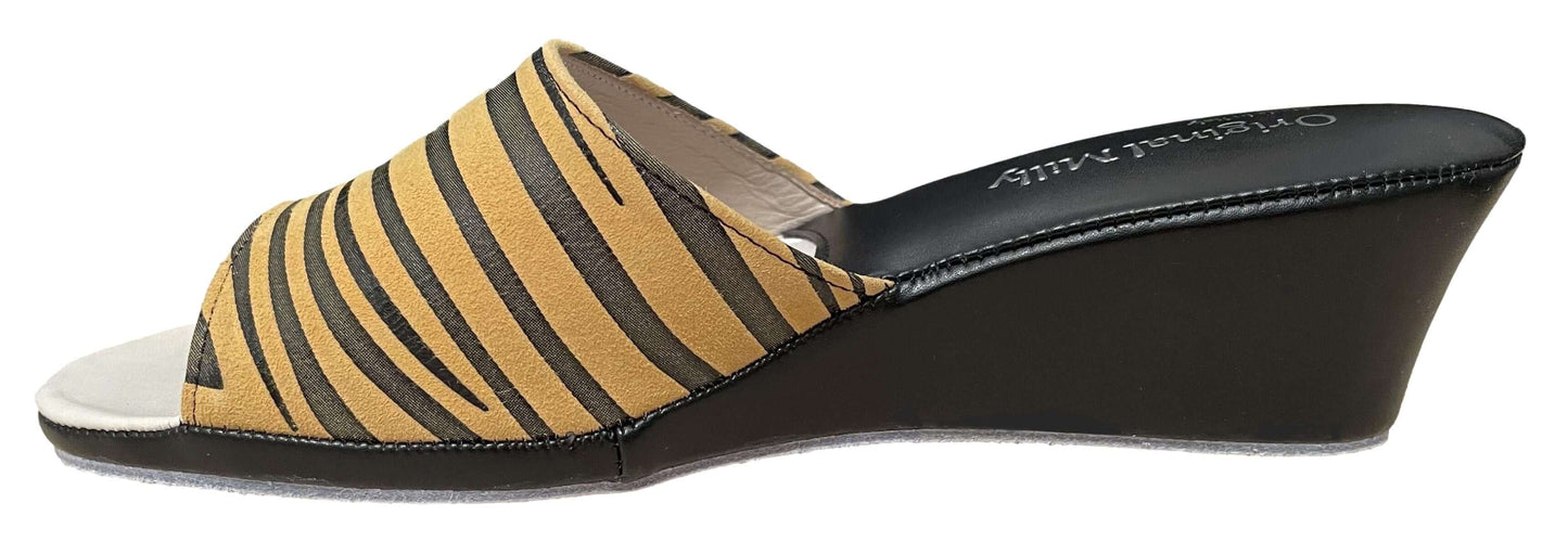 103 Camoscio Zebrato Senape suola Bufalo Ciabatte da camera Donna Original Milly Made in Italy