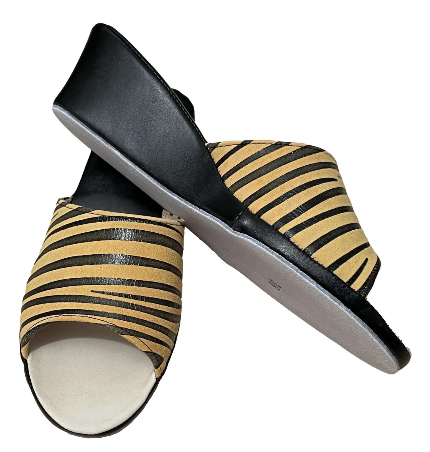 103 Camoscio Zebrato Senape suola Bufalo Ciabatte da camera Donna Original Milly Made in Italy